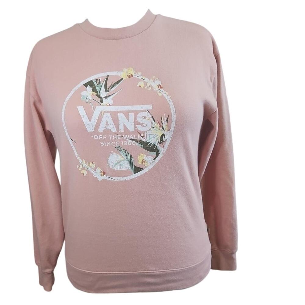 neck Women's Small Pink Floral Logo Off the Wall Crew Neck Sweatshirt